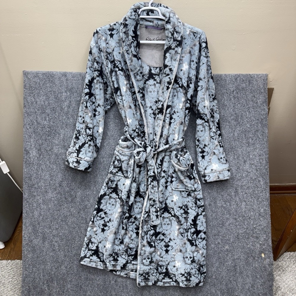 Robert Graham Men's Bath Robe Floral Skulls Size Small Polyester Blue Multicolor